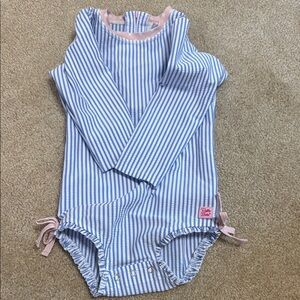 Ruffle Butts Blue and Pink Diaper Cover with Ruffle Trim